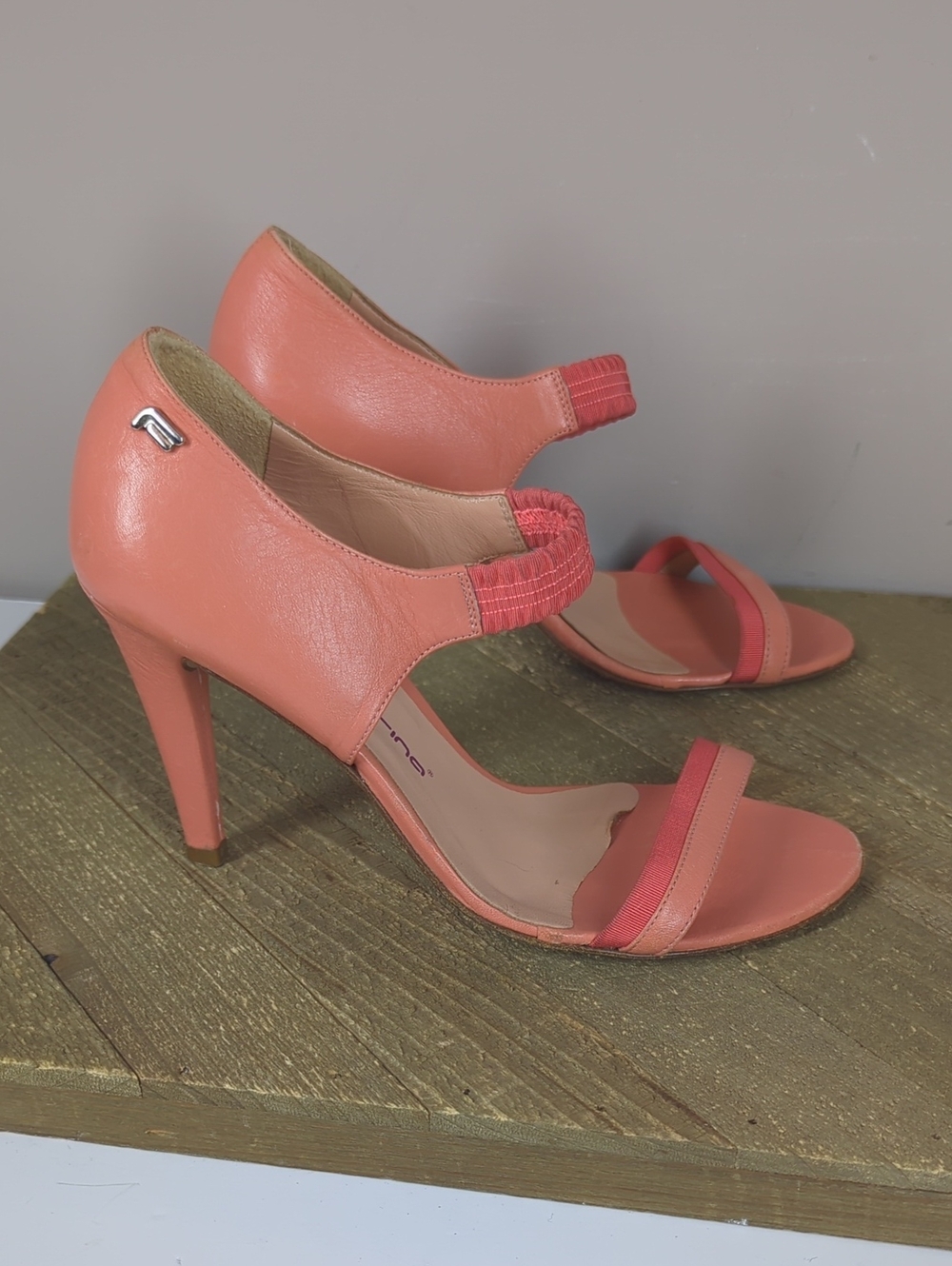 Y2K Fornarina Italy Coral Women's Open-Toe Heels 37 Leather